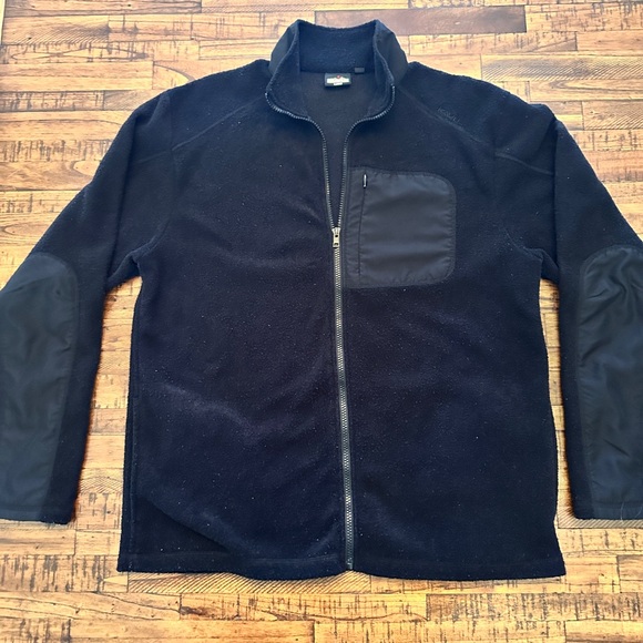 Kavu Jacket Mens LARGE Black Fleece Terry Cloth Full Zip Pockets Mock Ne… - Picture 1 of 8